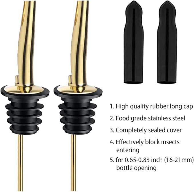Pafusen 12 Pack Liquor Bottle Pourers, Liquor Pour Spout for Liquor Bottles, Stainless Steel Olive oil Dispenser Spout, Alcohol Pourer Spouts Dust Caps Long Covers, Gold