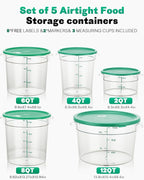 4QT NSF Round Food Storage Containers with Lids: 4 PCS [Total Food Grade][Hot&Cold Resistant] Dough Proofing Container for Pizza, Bread with Measuring Spoons Included(BPA FREE) (GREEN)