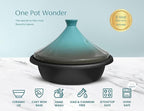 KooK Moroccan Tagine, Enameled Cast Iron Cooking Pot, Tajine with Ceramic Cone-Shaped Closed Lid, 3.3 QT, (Stone Blue)