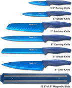 Wanbasion 7 Piece Blue Kitchen Knife Set with Magnetic Strip, Kitchen Knife Set Stainless Steel, Sharp Knife Set for Kitchen for Meat Vegetable Cutting