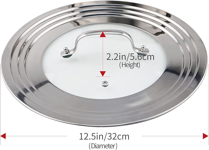 Stainless Steel Universal Lid for Pots, Pans and Skillets-Fits 7" to 12" Replacement Frying Pan Cover and Cast Iron Skillet Lid