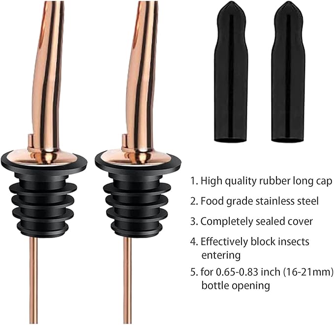 Pafusen 6 Pack Liquor Bottle Pourers, Liquor Pour Spout for Liquor Bottles, Stainless Steel Olive oil Dispenser Spout, Alcohol Pourer Dust Caps Long Covers, Rose Gold