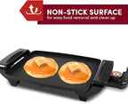 Elite Gourmet EGR-2722B Electric 10.5" x 8.5" Griddle, Cool-touch Handles Non-Stick Surface, Removable/Adjustable Thermostat, Skid Free-Rubber Feet, Black