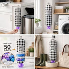 THE BAG BAG Plastic Bag Holder, Black and White Buffalo Check Plaid Grocery Bag Dispenser, Hanging Trash Bag Storage Organizer for Kitchen, Laundry Room, Pantry, Farmhouse Decor, Gifts For Grandma Mom