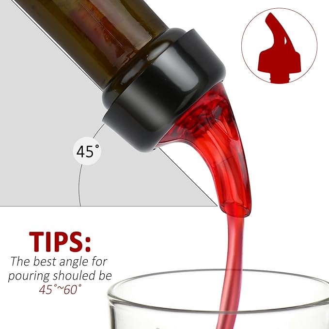 Automatic Measured Bottle Pourer - Quick Shot Spirit Measure Pourer with Dust Caps for Wine Cocktail Home Bar Tools - 1.5oz/45ml(Red, 4 Pack)
