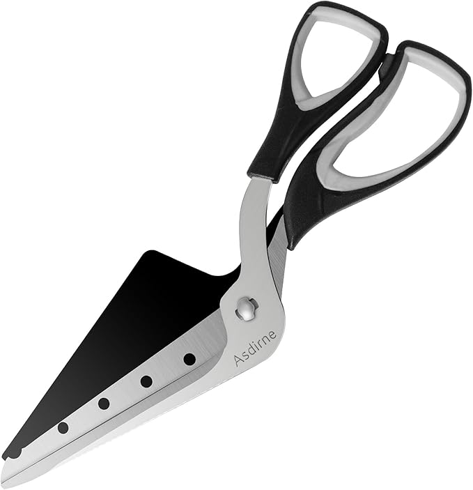 Asdirne Pizza Scissors, Pizza Cutter with Shovel, Food-Grade Sharp Stainless Steel Blade and Soft Grip Handle, Multifunctional Kitchen Scissors, 27cm, Black/Grey