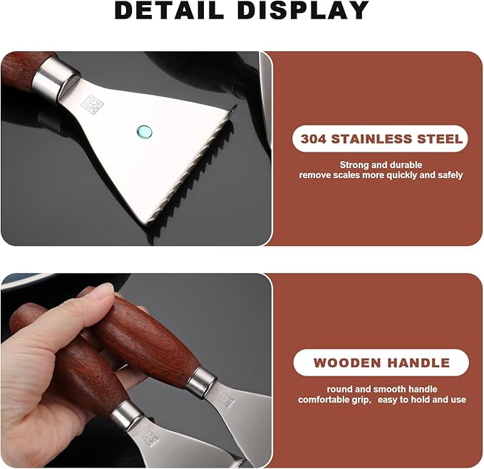 2 Pack Fish Scale Remover, 304 Stainless Steel Fish Scaler Scraping Tool, Serrated Fish Cleaning Tools,Sharp Fish Descaler Tool for Restaurant Chef and Home Cooking Seafood Tools