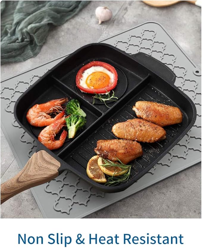 AMOAMI-Dish Drying Mats for Kitchen Counter-Silicone Dish Drying Mat-Kitchen Dish Drying Pad Heat Resistant Mat-Kitchen Gadgets Kitchen Accessories Kitchen Small Appliances(12" x 16", GREY)