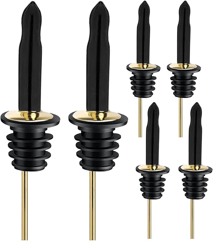 Pafusen 6 Pack Liquor Bottle Pourers, Liquor Pour Spout for Liquor Bottles, Stainless Steel Olive oil Dispenser Spout, Alcohol Pourer Spouts Dust Caps Long Covers, Gold