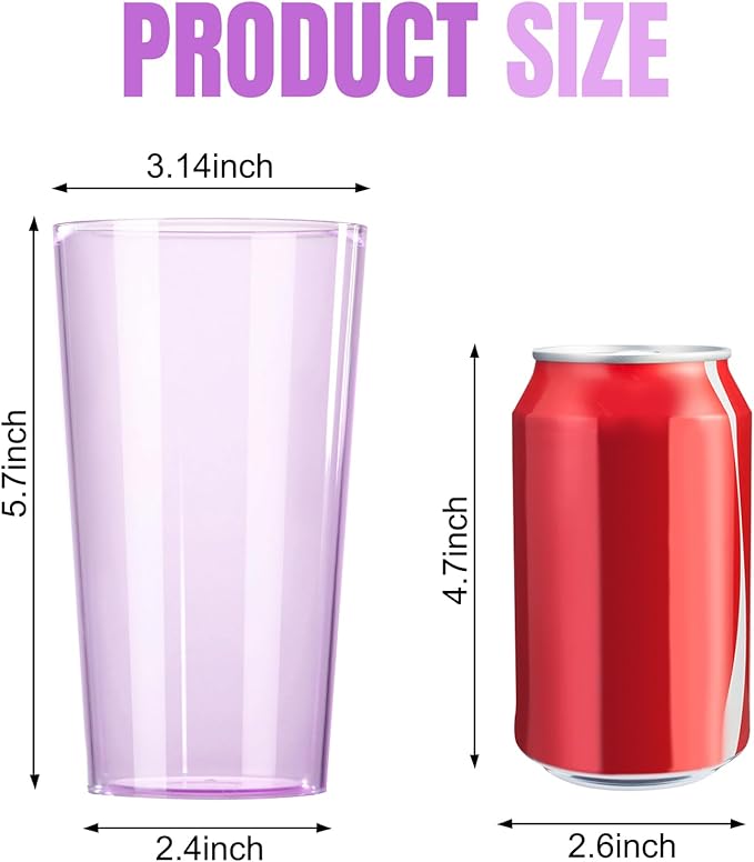 Liacere Plastic Drinking Glasses (Set of 12) 18 oz Highball Purple Reusable Plastic Glasses Colors，Kitchen Water Glasses Cup, Bar Tumbler Glassware Set for Juice, Cocktail, Whiskey, Valentine’s Day