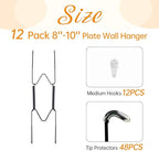 Bilillo 12 Pack Plate Hangers for The Wall, Suitable for 8''-10'' Decorative Plate,Invisible Heavy Duty Wire Plate Holder with Wall Hooks, Plate Hangers for Displaying Plates, Platter, Dish (Black)