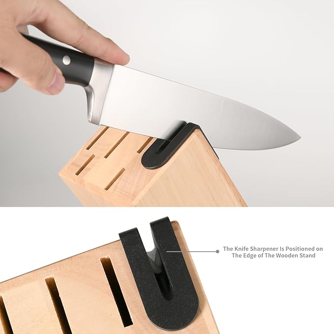 8 Piece German Stainless Steel Knife Set With Block, Ergonomic Handle Chef Knives, Sharpener and Shears for Chopping, Slicing and Cutting