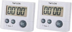 Taylor Digital Timer with 99 Minute 59 Second Display, Easy to Use, White Compact Design for Kitchen Cooking, Baking, and Timing Needs (Pack of 2)