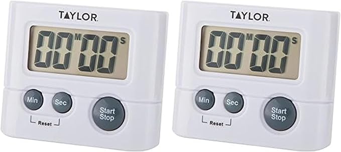 Taylor Digital Timer with 99 Minute 59 Second Display, Easy to Use, White Compact Design for Kitchen Cooking, Baking, and Timing Needs (Pack of 2)