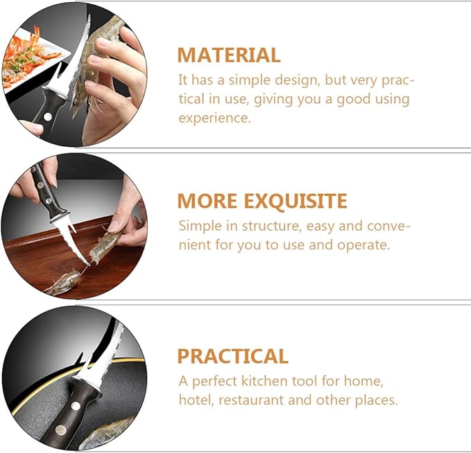 SHINEOFI Shrimp Line Cutter and Peeler with Wood Handle, Seafood Cleaning Tool for Deveining and Shelling Shrimp, Compact Specialty Kitchen Gadget for Home Cooking and Seafood Preparation