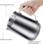 Milk Frothing Pitcher, 50oz Steaming Pitcher Stainless Steel Espresso Machine Accessories for Coffee Bar, Cappuccino Barista Tools Milk Jug Steamer Frother Cup with Decorating Latte Art Pen