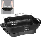 FineMade Family Size Electric Skillet with Lid, XL Electric Skillet, Deep Skillet, Temperature Control, Square 15 x 11.5 Inch Ceramic Nonstick Interior, Graphite