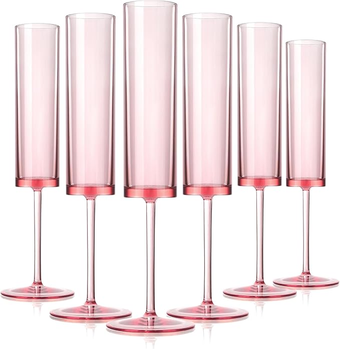 6 Pieces Acrylic Pink Champagne Flutes 5.4 OZ Square Champagne Glasses Stemmed Coupes Reusable Wedding Toasting Glasses Rose Bride Wine Glasses For Birthday Party Wedding Anniversary Christmas