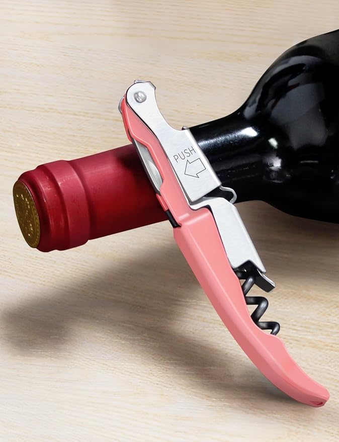 CORKAS Wine Key - Professional Handcrafted Heavy Duty Waiter Corkscrew, Compact Wine Opener with Double Hinged, Foil Cutter and Bottle Opener, Gifts for Servers, Sommelier, Bartenders - Pink