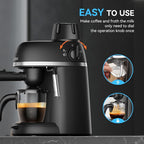 XIXUBX Coffee Machine, 3.5 Bar Espresso & Cappuccino Machine with Steam Wand, Compact Design Coffee Maker for Latte, Safety Lock & Tritan Cups, 800w, Black