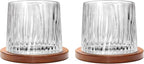 Rotatable Old Fashioned Glass Cup, 275ml/10oz Crystal Whiskey Glass Set of 2, Wood Coaster, Thickening, Used as Rum Glass Cup, Cocktail, Coffee, Milk to Relax and Reduce Stress, Christmas gifts