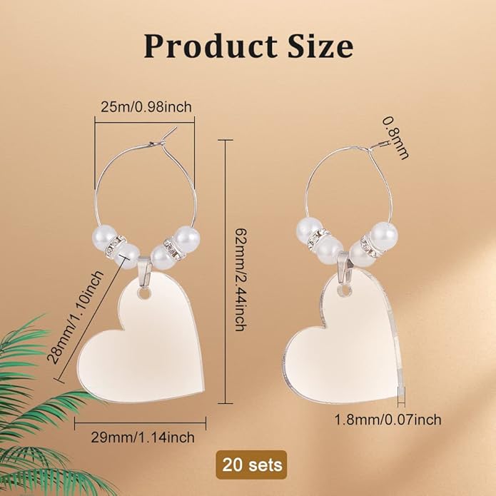 BENECREAT 20pcs Acrylic Blank Wine Glass Charms, Heart/Flat Round Charms for Birthday Holiday Wedding Party