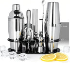 17Pcs Cocktail Shaker Set 750ml, 750/600ml Bartending Kit 25oz, 25/20oz Bar Shakers Tools Bartender Kit with Recipe Book Black Stand