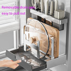 Multifunctional Cutting Board, Knife Drying Rack Kitchen Countertop Pot Lids Organizer, Knife Block Holder with Drain Tray Utensil Holders Bakeware Cookware Chopping Board Storage Stand