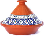 Kamsah Tagine Pot for Cooking and Flavor Enrichment - Medium Clay Pot 10”, 3.1 QT - Non-Stick Handmade Cookware - Moroccan Ceramic Pots for Cooking with Lid & Serving Bowl - Bohemian Classic Blue