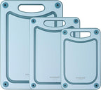Finorder Set of 3 Sizes Cutting Board, Blue Double Side Non Slip Cutting Boards with Easy Grip Handle and Juice Grooves, BPA-Free Dishwasher Safe Reversible Chopping Board for Veggies Chopping Meat
