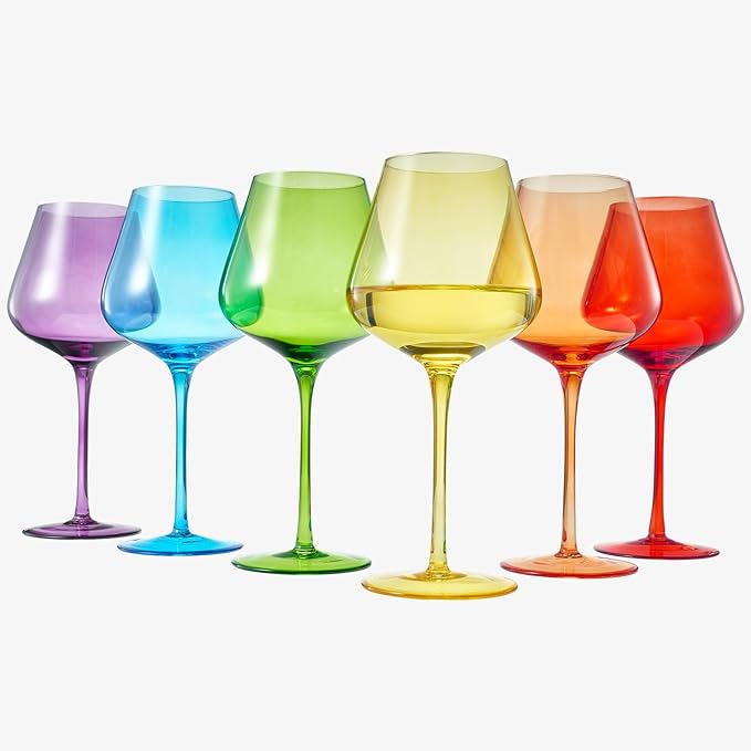 Pride LGBTQIA+ Colored Wine Glass Set | 20oz | Gay Rainbow Set of 6 Love is Love, Gift for Her, Him, They, Special Celebrations Drinkware Unique Style Stemmed Elegant Bright Glassware Pride Month Gift