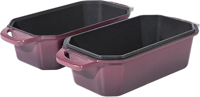 Flavehc Bread Pan Cast Iron Loaf Pan with Lid Bread Loaf Pan 8.5x4.5 Inch Loaf Pan Enameled Cast Iron Sourdough Loaf Pan, Magenta