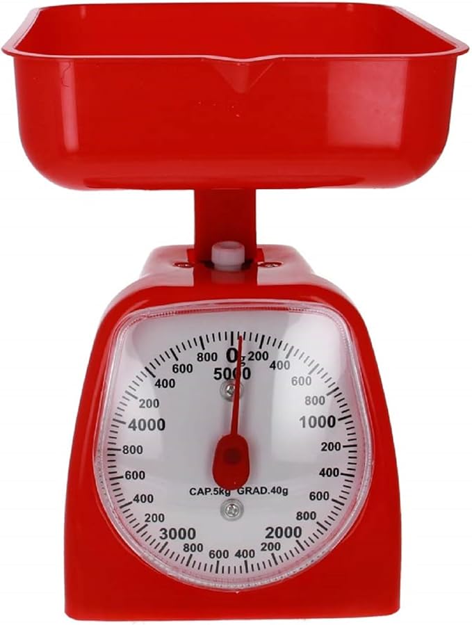 Utoolmart Mechanical Kitchen Scale - Diet Food Scale - with Pounds & Kilogram Measurements - Measuring Range 5000g Accuracy 5g with Tray Red