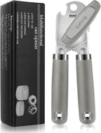 Safring Can Opener Manual, Heavy Duty Handheld Strong Can Opener with Soft Touch Handle, Sharp Blade Smooth Edge, Can Openers with Multifunctional Bottle Opener, Gray