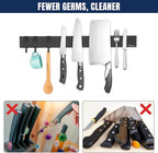 Dmore magnetic knife holder for wall—with 3 hooks, No Drilling 16 Inch black knife magnetic strip, Powerful knife magnet rack, include Adhesive Tape and screws for Knives, Utensils, and Tools