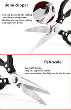 AWinjoy Heavy Duty Sharp Kitchen Scissors, Dishwasher Safe, Cooking Shears for Meat, Chicken, Fish, Poultry, Herb, Bread (Black)