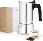 Stovetop Espresso Maker Stainless Steel Moka Pot, 6 cup Espresso Coffee Pots 300ml/10oz(Espresso Cup=50ml/1.7oz), Italian Coffee Maker for Induction Cookers Hobs, Cafe Maker for Camping Home