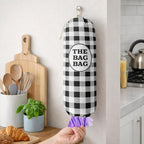 THE BAG BAG Plastic Bag Holder, Black and White Buffalo Check Plaid Grocery Bag Dispenser, Hanging Trash Bag Storage Organizer for Kitchen, Laundry Room, Pantry, Farmhouse Decor, Gifts For Grandma Mom