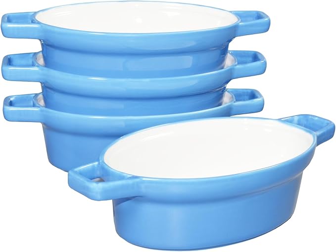 Soup Bowls With Handles 15 oz, French Onion Soup Bowl for Chili, Beef Stew, Cereal, 6" x 5" Oven Safe for Au Gratin, Ceramic Soup Crocks oven Safe, Microwave Dishwasher Safe - Set of 4, Blue