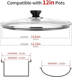 12 Inch Pan Lid, 12'' Frying Pan Lid, Tempered Glass Cast Iron Lids for Skillets, Fry Pan, Wok Pot (12 inch)