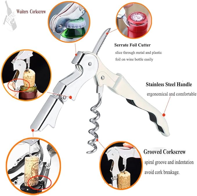 Professional Waiter Corkscrew Wine Openers Set(2PCS), Heavy Duty Stainless Steel Hinges Wine Key for Restaurant Waiters, Sommelier, Bartenders