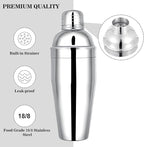 BARsics 24oz Stainless Steel Bar Cocktail Shaker, 1oz/2oz Jigger and 8" Mixing Spoon
