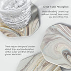 UMIRRO Ceramic Stone Coasters for Drinks Absorbent with Holder for Wooden Coffee Table, Stoneware Cup Coasters for Iced Cold or Hot Drinks, Moisture Socking, Marble Style, 4", Colorful, Gold, 6-Piece