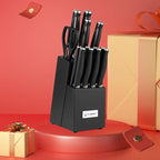 15-Piece Kitchen Knife Set with Block, ABS Ergonomic Handle for Chef Knife Set and Serrated Steak Knives Knife Sharpener and Kitchen Shears, Dishwasher Safe, Black Block