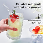 15 oz Clear Hobnail Drinking Glasses with Straws Set of 6, Vintage Glassware Old Fashioned Beverage Glasses, Cocktail Drinking Glassware Set, Kitchen Water Glasses Cup, for Beer, Smoothie, Juice