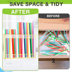 Qinyoung Acrylic Straw Holder for Cabinet Door with Double Sided Adhesive Tape Reusable Straw Organizer Tumbler Storage Kitchen Accessories Container for Counter Cupboard(Gold Trim,Large,Clear)