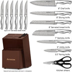 Astercook Knife Set, 15-Piece Kitchen Knife Set with Block, Built-in Knife Sharpener, German Stainless Steel Knife Block Set, Dishwasher Safe