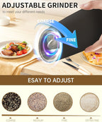CIRCLE JOY Rechargeable Salt and Pepper Grinder Set Gravity Electric Salt and Pepper Grinder Set, LED Light, Adjustable Coarseness, for Home Kitchen BBQ, Black & White