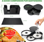 Bartending Supplies - 18" x 12" Bar Mat Garnish Tray with Lid Bar Caddy 3 Tier Bar Glass Rimmer, 2 Plastic Juice Pour Bottles 3 Mini Tongs 12 Classic Liquor Bottle Pourers 500 Cocktail Straws(Black)