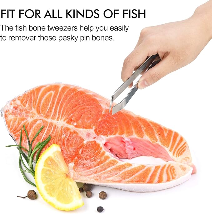 ZAUGONTW Fish Bone Tweezers, Professional Stainless Steel Flat and Slant Pliers Set for Kitchen Salmon Trout, 2 SET